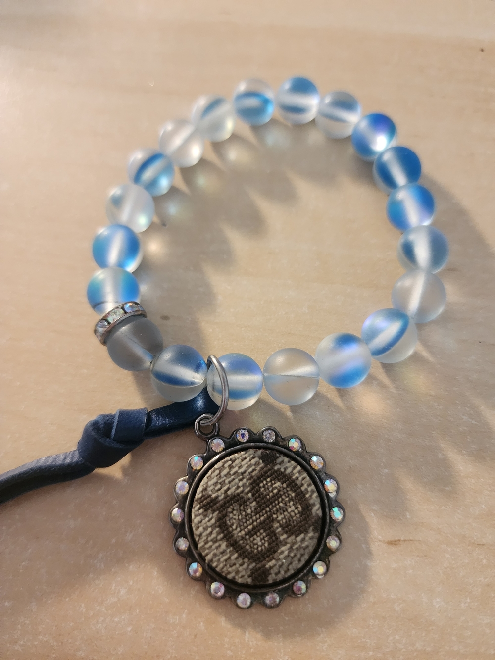 Blue Frosted Beaded Charm Bracelet - Upcycle